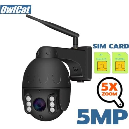 OwlCat HD 2MP 5MP PTZ Bullet Outdoor 4G Dome IP Camera WiFi 5X ZOOM Two way audio Street SIM Card Camera with Flash Card Slot