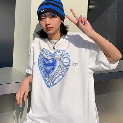 Y2K love Harajuku tees Streetwear women T-shirt cotton casual women clothing Summer hip-hop short-sleeved plus size cartoon tops