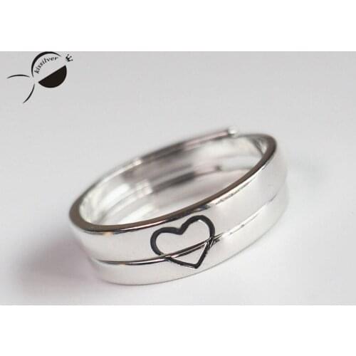 Carving Letter Free Heart Couple Rings Women Men Sterling 925 Silver Engagement Gift Jewelry Wedding Lovers Classic Rings Open