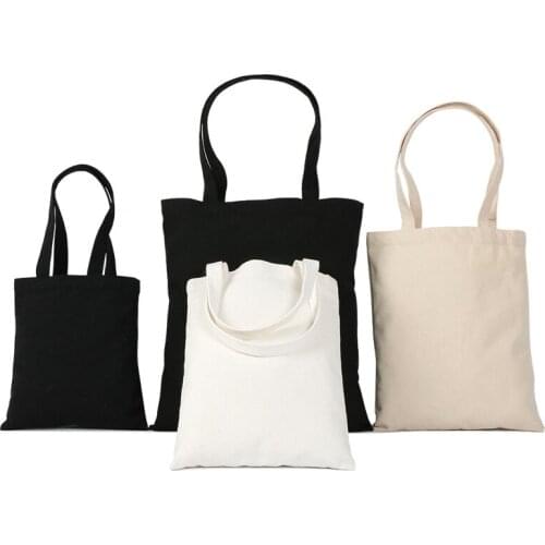 Printing LOGO Women Simple Canvas Handbags Tote Large Capacity Ladies Shopping Bags Solid Color Cute Cotton Book Bags For Girls