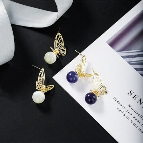 Women Earrings Gold Plated Hollow Pearl Butterfly Earrings Banquet Couple Wedding Earring Birthday Gift for Girl Fashion Jewelry