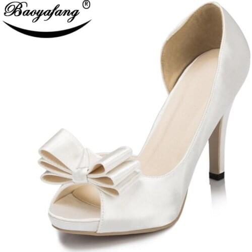 BaoYaoFang Peep Toe Ladies Party Heels shoes Woman High shoes Sweet Open Toe Autumn New shoes Ladies Wedding shoes Bride