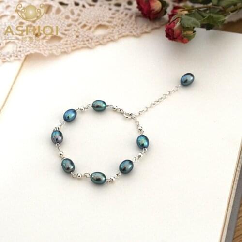 ASHIQI Natural freshwater pearl bracelet 925 Sterling silver beads handmade Jewelry for women