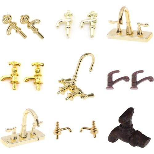 1/2Pcs 1:12 Miniature Metal Water Tap Faucet Dollhouse Bathroom Accessories Dollhouse Miniature Faucet for DollHouse Decoration