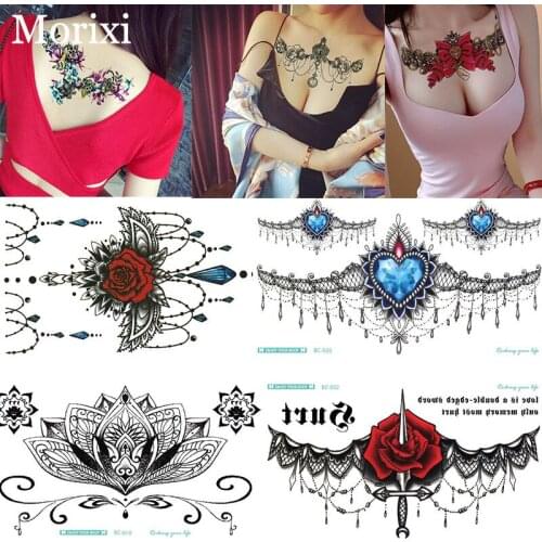 1PC large temporary tattoo sticker 24*13.8cm full flower necklace chain animal Water Transfer body fake tattoo RA021