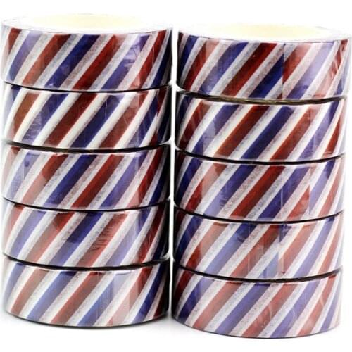 10PCS/lot Decor Red White Blue Stripes Washi Tapes Japanese Paper DIY Planner Masking Tape Adhesive Tapes Stickers Stationery