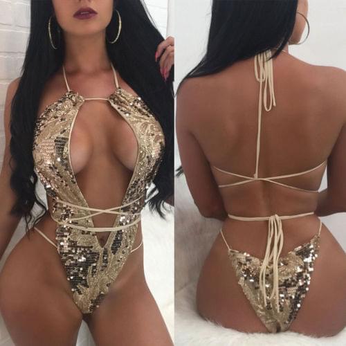 2019 Women Sexy One-Piece Swimsuit Ladies Bandage Bikini Halter Backless Bathing Suit Swimwear Clothing