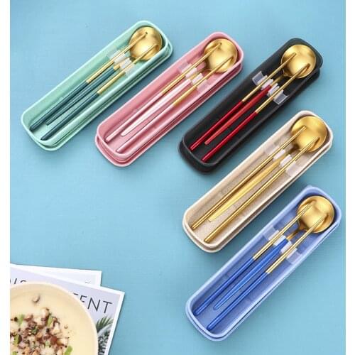 304 stainless steel chopsticks spoon dinner set student chopsticks spoon portable tableware cutlery