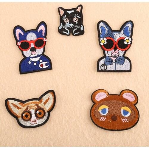 50pcs/lot Embroidery Patch Cat Dog Puppy Kitty Animal Glasses Clothing Decoration Sewing Accessory Iron Heat Transfer Applique