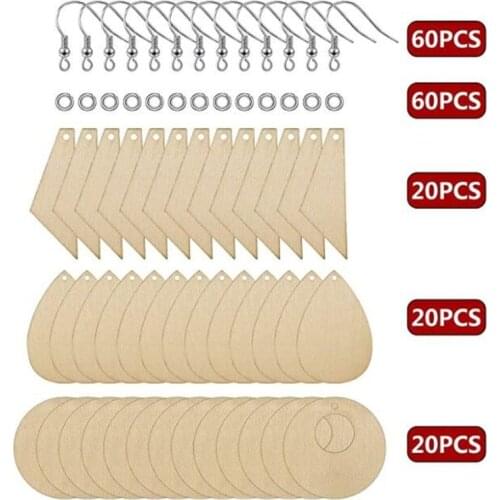 60pcs/set Unfinished Wooden Earring Drop Pendant with Hook Jump Rings for DIY Jewelry Making
