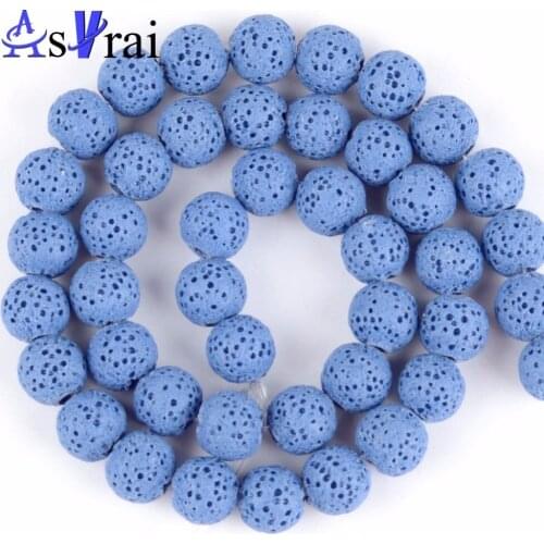 A+ Blue Volcanic Rock Round Beads 6mm-12mm Natural Lava Stone Loose Beads for Jewelry Making Bracelet Accessoreis Essential Oil