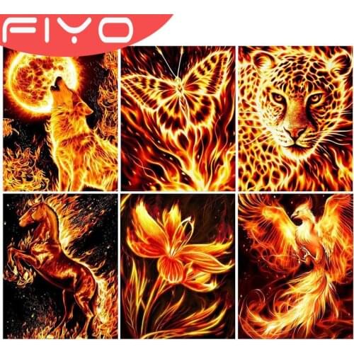 FIYO 5D DIY Diamond Painting Wolf Animals Diamond Embroidery Lion Horse Full Square Round Cross Stitch Fire Home Decor Gift