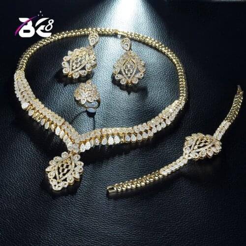 Be 8 Luxury Dubai Gold Color Jewelry Exclusive Cubic Zirconia Necklace Earring Bracelet,Party Wedding Jewelry Set for Women S231