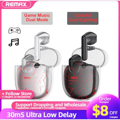 Remax TWS Music & Gaming Earphones Bluetooth Wireless Earbuds for iPhone E-sports 30mS Low Delay Colorful Lighting Headphone