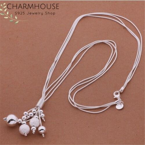 Pure 925 Sterling Silver Necklaces For Women Five Line Chain Bead Pendant & Necklace Collier Femme Wedding Bridal Jewelry Bijoux