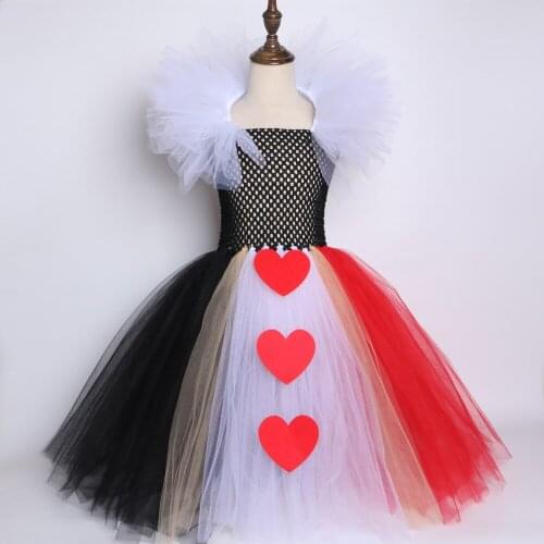 Black Red Queen Heart Queen Tutu Dress Alice in Wonderland Halloween Cosplay Costume Girl Child Birthday Party Dress 2-12 Years