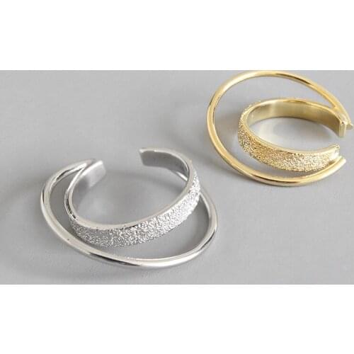 Fashion 925 sterling silver double circle rings for women finger fine jewelry, trendy matte gold color engagement ring woman