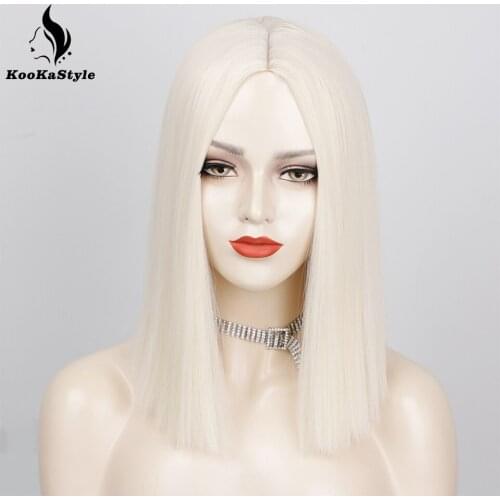 KookaStyle Short Wigs Blond Color Straight Hair Bob Women Synthetic Wigs for Black Women Pink Wigs Middle Part Cosplay Wigs