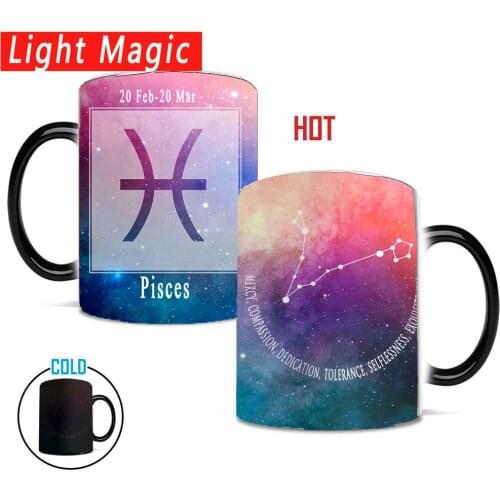 Fashion Aquarius 12 Constellations 350ml Ceramic coffee mug Heat sensitive Color changing mug magic tea cup best gift for friend