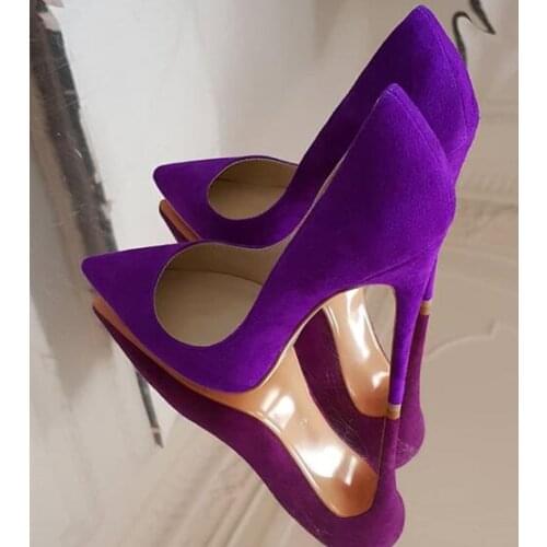 Moraima Snc Purple Suede Pointed Toe Stiletto Heels Sexy Thin Heels Woman Shoes Runway Slip on Party Dress Shoe Black Brown