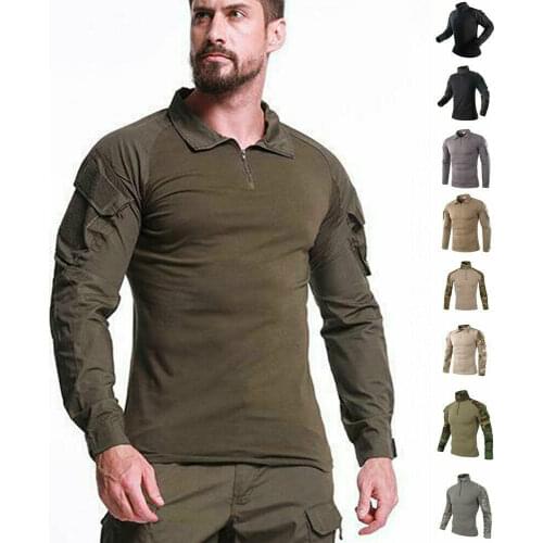 Mens Tactical Combat Long Sleeve T-Shirt Army Military Hiking Casual Shirts Tops Oversize S-5XL New 2021