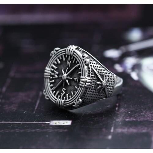 Vintage Viking Compass Ring Nordic 316L Stainless Steel Biker Mens Viking Ring Amulet Fashion Jewelry Gift Wholesale Size 7-13