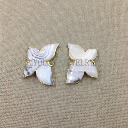 MY0995 Butterfly Shape Grey Agates Pendant Charm With Gold Color Edge
