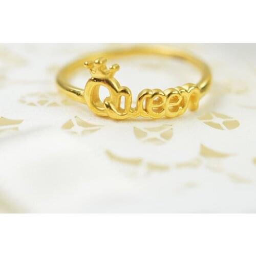 New Real 999 24K Yellow Gold Ring Women Luck Queen Crown Ring 0.9-1.2g 3D Craft US4-8