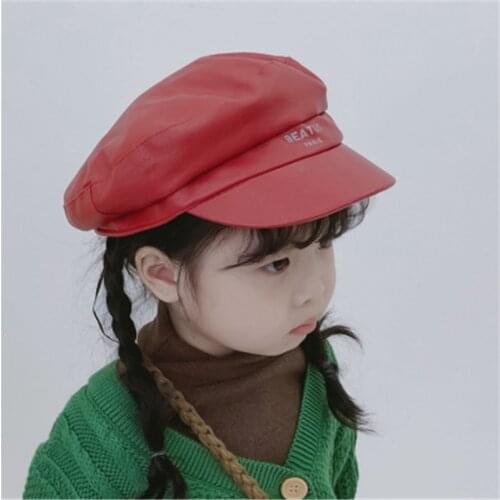 2019 Fall Winter PU Solid Warm Kids Children Newsboy Hat Cap Soft Girl Fashion Accessories Outdoor-QNC