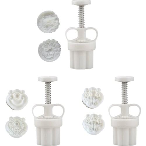 Plastic Mooncake Mold 75g Cookie Cutter with 2 Stamps Hand Press Green Bean Pastry Mould DIY Bakeware