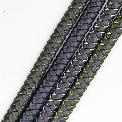 Sold by meter) 12mm*6mm High-grade artificial Ultralight leather Steel wire Flat Braided Leather Cords For DIY Bracelet Rope