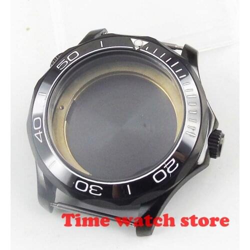 Polished 41mm PVD black stainless steel sapphire glass fit ETA 2836 Miyota 82 DG 3804 luminous ceramic bezel watch case C556