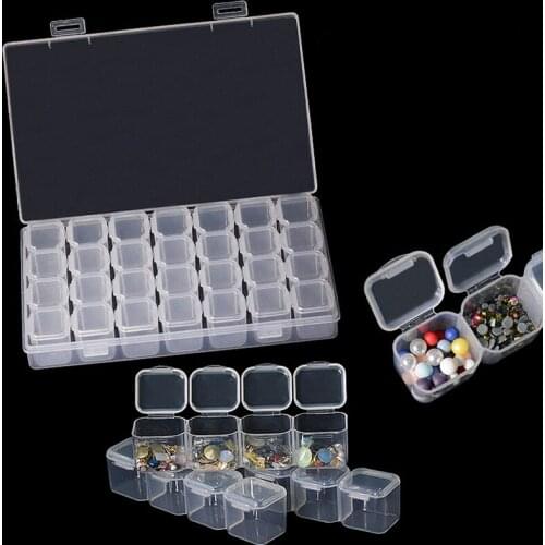 1Pcs Dismountable 28 lattice Nail Art Box Water Drill Box Transparent Plastic Jewelry Storage Box Diamond Painting Tools