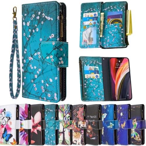 Painted Flip Wallet Case For iPhone 12 Mini 11 Pro Max X XR XS MAX 7 8 6 6S Plus SE 2020 Leather Protective Cover Zipper Funda