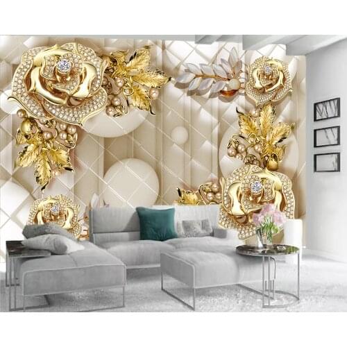 Luxury 3D 7D Wallpaper Romantic Floral 3d Wallpaper Gold Leaf Diamond Flowers HD Superior Interior Decorations Wallpaper