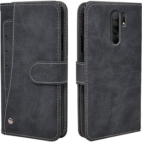 Luxury Flip Leather Case For Xiaomi Redmi 9 Global Case Vintage Wallet TPU Silicone Business Phone Cover Coque Card Solts