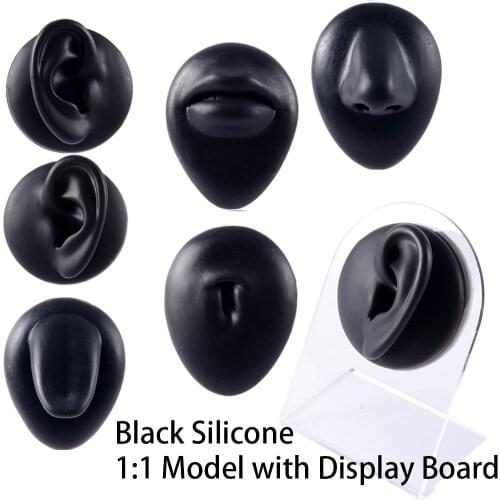 1Pc Black 1:1 Silicone Ear Tongue Lip Navel Nose Model For Jewelry Display Teaching Tool Acupuncture Human Part Body Jewelry