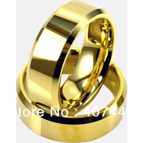 YGK 8MM Golden Beveled Tungsten Ring Mens Wedding Band
