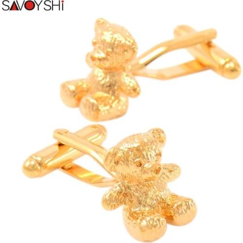SAVOYSHI Lovely Teddy Bear Cufflinks for Mens High Quality Metal Lifelike Animal Cuff links Fashion Shirt Accessories