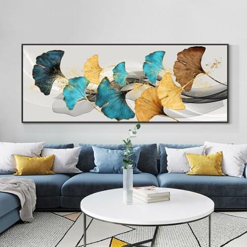 Yellow And Blue Ginkgo Leaves Canvas Painting Nordic Print Poster Wall Art Picture For Living Room Home Decor Unframed
