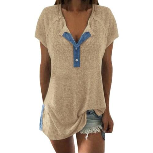 Women T Shirt Oversized Patchwork V-neck Short Sleeve Loose Casual Summer Tops Camisetas Mujer Verano Vêtement Pour Femmes