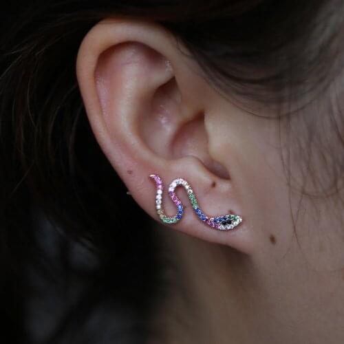 2019 climber Earring mix color rainbow snake shaped Cubic Zirconia Lovely Snake tiny delicate Earring For Women Bridal jewelry