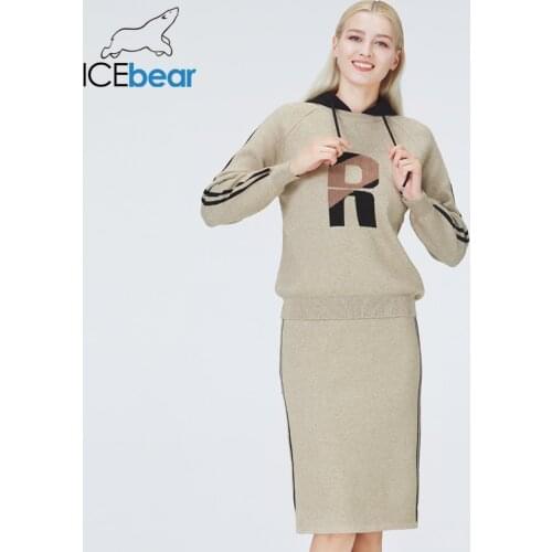 Icebear 2021 2 pieces set women knitted tracksuit pullover sweater set chic knitted outwear autumn womens clothing NB-2316