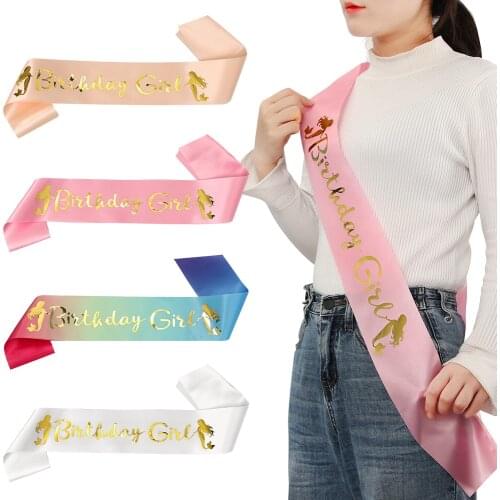 1Pc Happy Birthday Mermaid Girl Glitter Satin Sash Ribbons Birthday Shoulder Girdle Party Accessory Decoration Gifts Supplies