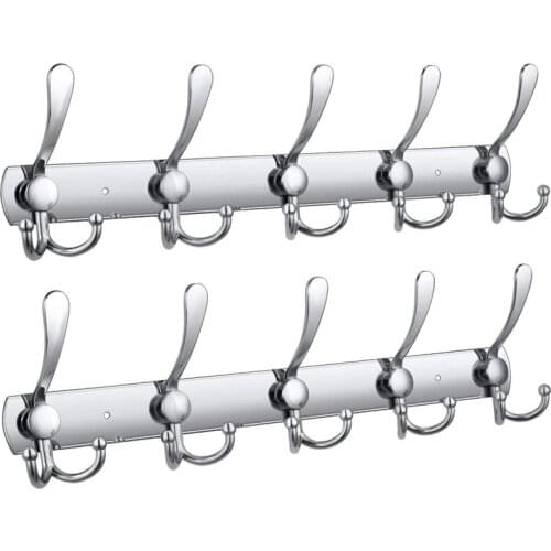 15 Hooks Coat Rack Stainless Steel Wall Mount Robe Hook Heavy Duty Coat Hook Rail for Coat Hat Towel Purse Bathroom Hardware