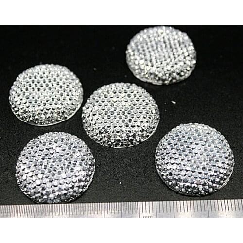 180pcs big 24mm Silver Druzy, resin Metallic dotted Imitation Cabochon, Rhinestone half round Flat Back chuck cabs display