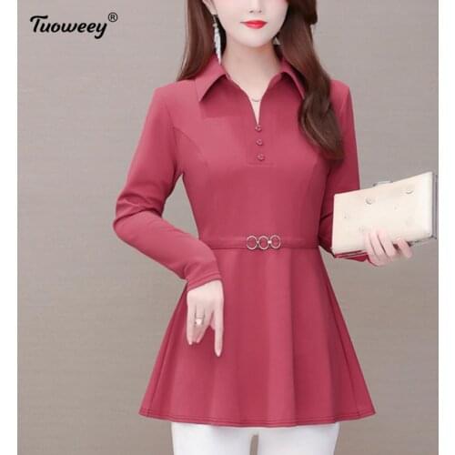 2021 autumn style Basic Shirts Blouses Hot Sales Women Fashion solid red Mesh Sheer Sequined Top Button office Elegant Shirt