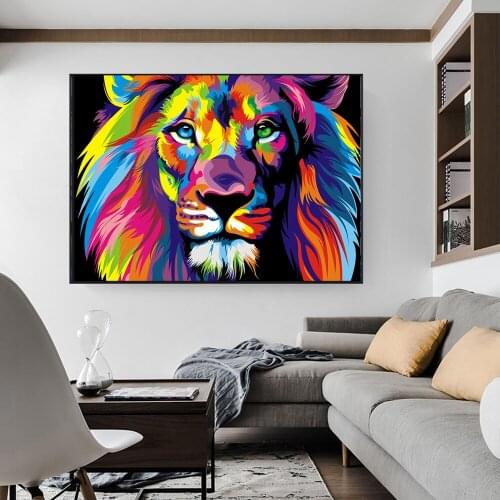 Abstract Psychedelic Cat Canvas Painting Poster And Prints Colorful Animal Lion Wall Art Pictures For Living Room Decor No Frame