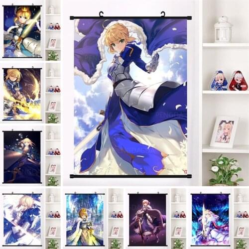 Fate Stay Night Picture Decor Home Anime Cartoon Characters Canvas Painting Wall Artwork Plastic Hanging Scrolls Prints Poster