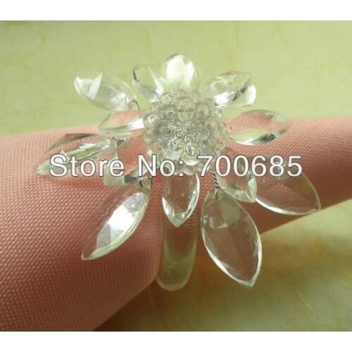 Napkin rings clear crystal flower, wedding decoration napkin holder